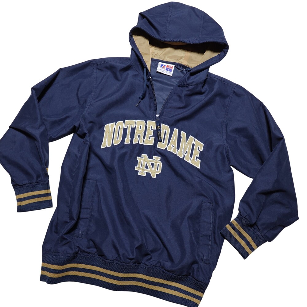 Notre Dame Fighting Irish Jacket Womens Large Blue NCAA Football Russell Hooded